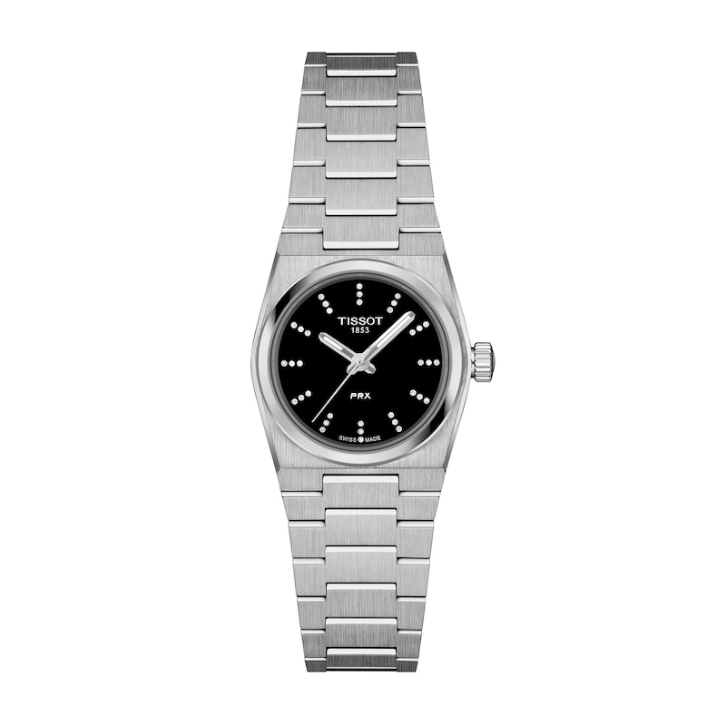 Main Image 1 of Ladies' Tissot PRX 1/20 CT. T.W. Diamond Stainless Steel Watch with Black Dial (Model: T1370101105600)