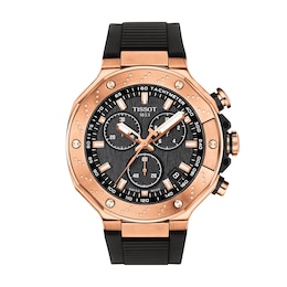 Men's Tissot T-Race Chronograph Rose-Tone PVD Stainless Steel Watch with Silicone Strap (Model: T1414173705100)