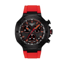 Men's Tissot T-Race Chronograph Black PVD Stainless Steel Watch with Red Silicone Strap (Model: T1414173706101)