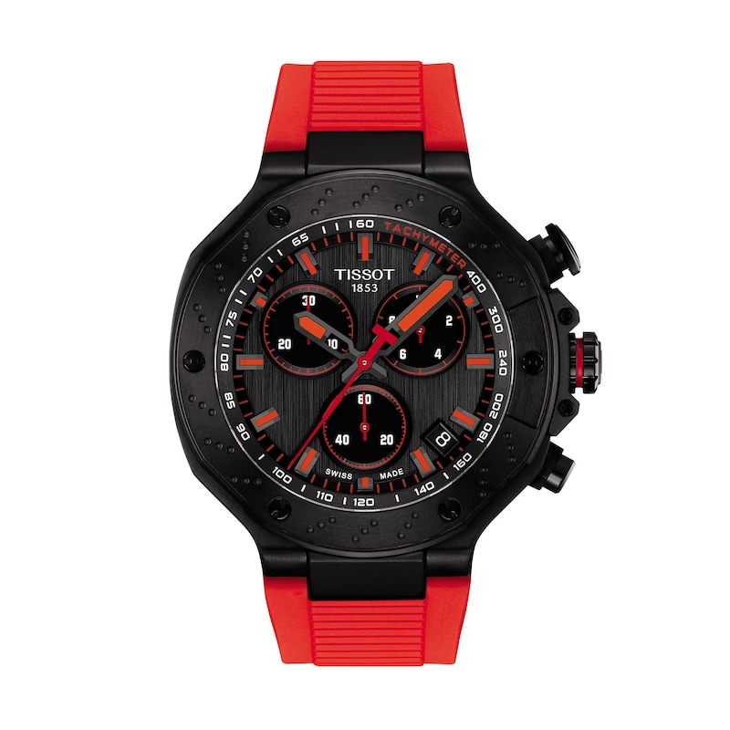 Main Image 1 of Men's Tissot T-Race Chronograph Black PVD Stainless Steel Watch with Red Silicone Strap (Model: T1414173706101)
