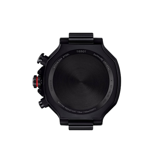 Men's Tissot T-Race Chronograph Black PVD Stainless Steel Watch with Red Silicone Strap (Model: T1414173706101)