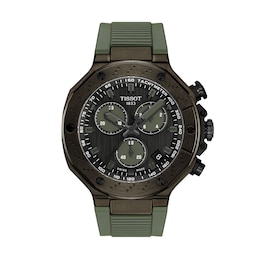 Men's Tissot T-Race Chronograph Green PVD Stainless Steel Watch with Green Silicone Strap (Model: T1414173706102)