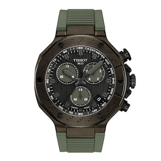 Men's Tissot T-Race Chronograph Green PVD Stainless Steel Watch with Green Silicone Strap (Model: T1414173706102)