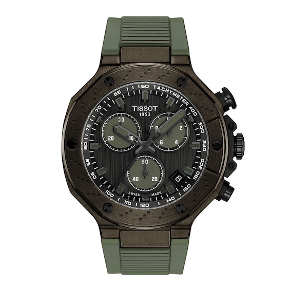 Men's Tissot T-Race Chronograph Green PVD Stainless Steel Watch with Green Silicone Strap (Model: T1414173706102)