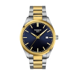 Men's Tissot PR 100 Gold-Tone PVD and Stainless Steel Watch with Blue Dial (Model: T1504102204100)