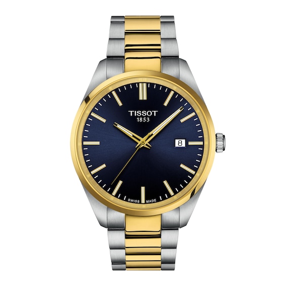 Men's Tissot PR 100 Gold-Tone PVD and Stainless Steel Watch with Blue Dial (Model: T1504102204100)