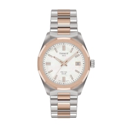 Ladies' Tissot PRC 100 Solar Rose-Tone PVD and Stainless Steel Watch with Mother-of-Pearl Dial (Model: T1518222211100)