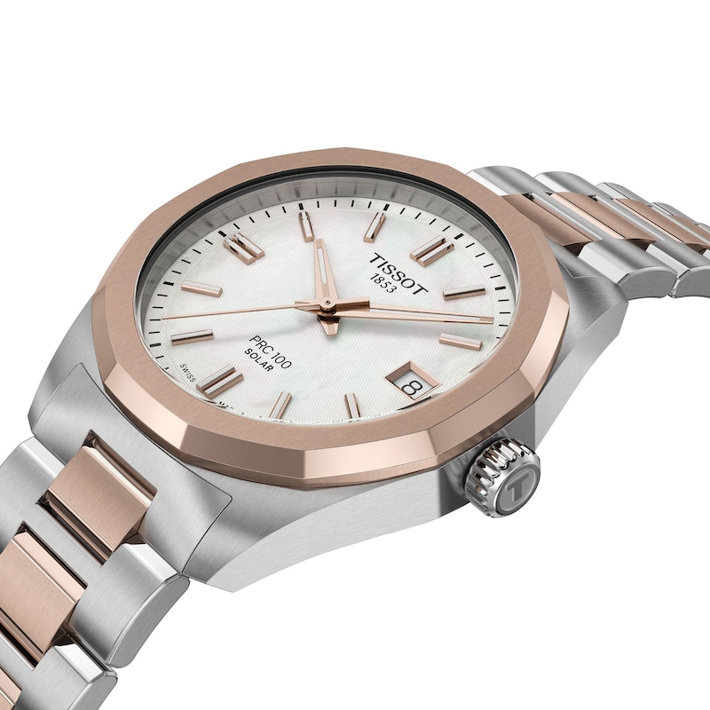 Main Image 5 of Ladies' Tissot PRC 100 Solar Rose-Tone PVD and Stainless Steel Watch with Mother-of-Pearl Dial (Model: T1518222211100)