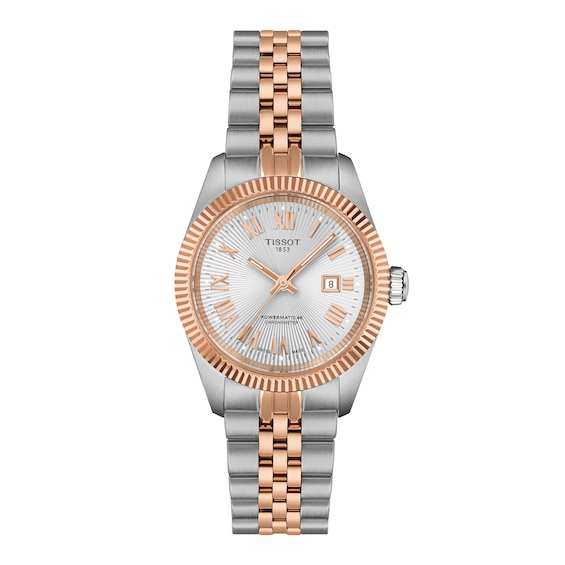 Ladies' Tissot Ballade Automatic Rose-Tone PVD and Stainless Steel Watch with Silver-Tone Dial (Model: T1562082203300