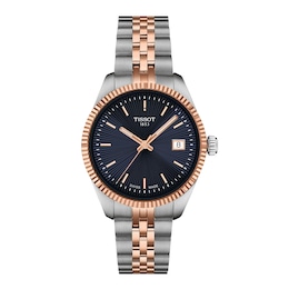 Ladies' Tissot Ballade Rose-Tone PVD and Stainless Steel Watch with Navy Blue Dial (Model: T1562102204100)