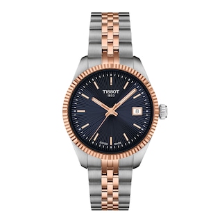Ladies' Tissot Ballade Rose-Tone PVD and Stainless Steel Watch with Navy Blue Dial (Model: T1562102204100)