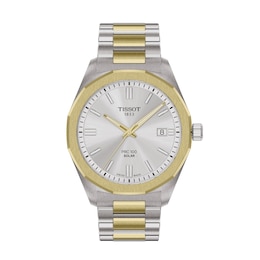 Men's Tissot PRC 100 Solar Gold-Tone PVD and Stainless Steel Watch with Silver-Tone Dial (Model: T1514222203100)