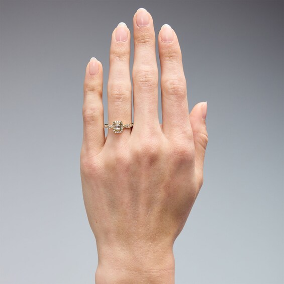 1/2 CT. T.w. Emerald-Cut Certified Lab-Grown Diamond Frame Engagement Ring in 14K Gold (F/Vs2)