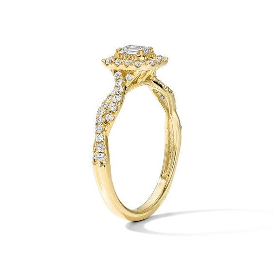 1/2 CT. T.w. Emerald-Cut Certified Lab-Grown Diamond Frame Engagement Ring in 14K Gold (F/Vs2)