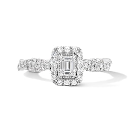 1/2 CT. T.W. Emerald-Cut Certified Lab-Grown Diamond Frame Engagement Ring in 14K White Gold (F/VS2)