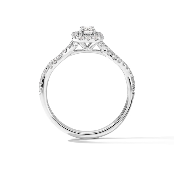1/2 CT. T.w. Emerald-Cut Certified Lab-Grown Diamond Frame Engagement Ring in 14K White Gold (F/Vs2)