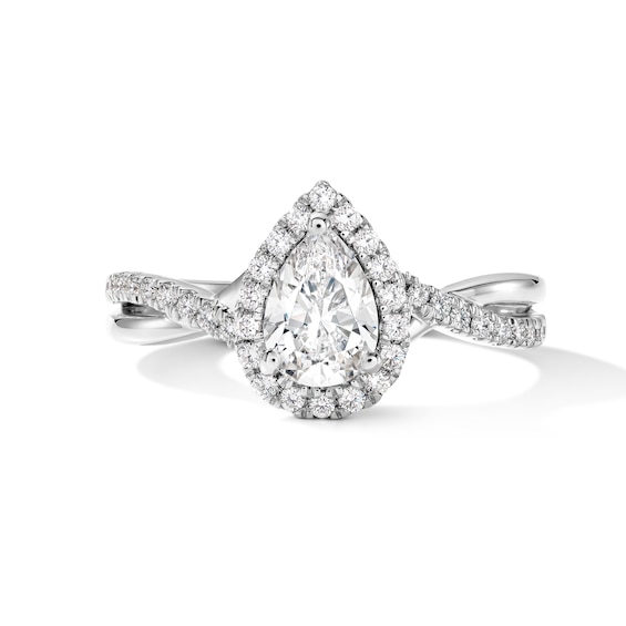 3/4 CT. T.w. Pear-Shaped Certified Lab-Grown Diamond Frame Engagement Ring in 14K White Gold (F/Vs2)