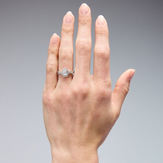 3/4 CT. T.w. Pear-Shaped Certified Lab-Grown Diamond Frame Engagement Ring in 14K White Gold (F/Vs2)