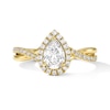 Thumbnail Image 1 of 3/4 CT. T.W. Pear-Shaped Certified Lab-Grown Diamond Frame Engagement Ring in 14K Gold (F/VS2)