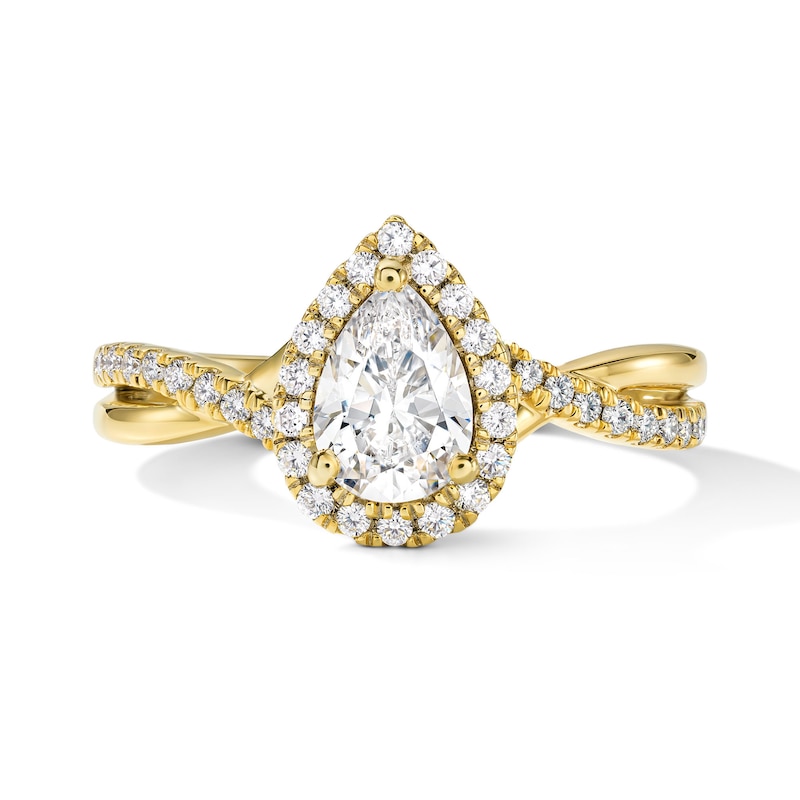 Main Image 1 of 3/4 CT. T.W. Pear-Shaped Certified Lab-Grown Diamond Frame Engagement Ring in 14K Gold (F/VS2)