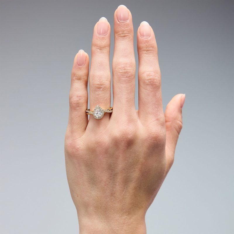Main Image 2 of 3/4 CT. T.W. Pear-Shaped Certified Lab-Grown Diamond Frame Engagement Ring in 14K Gold (F/VS2)