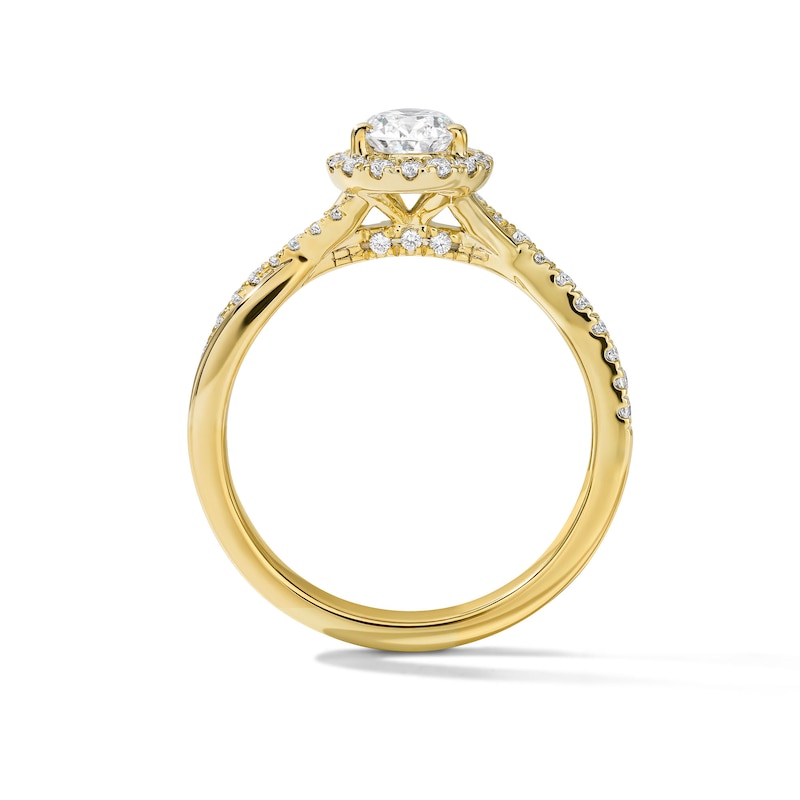 Main Image 3 of 3/4 CT. T.W. Pear-Shaped Certified Lab-Grown Diamond Frame Engagement Ring in 14K Gold (F/VS2)