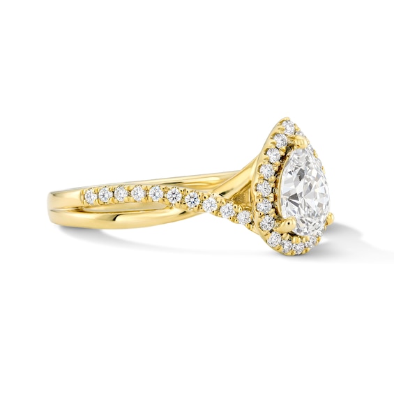 3/4 CT. T.w. Pear-Shaped Certified Lab-Grown Diamond Frame Engagement Ring in 14K Gold (F/Vs2)