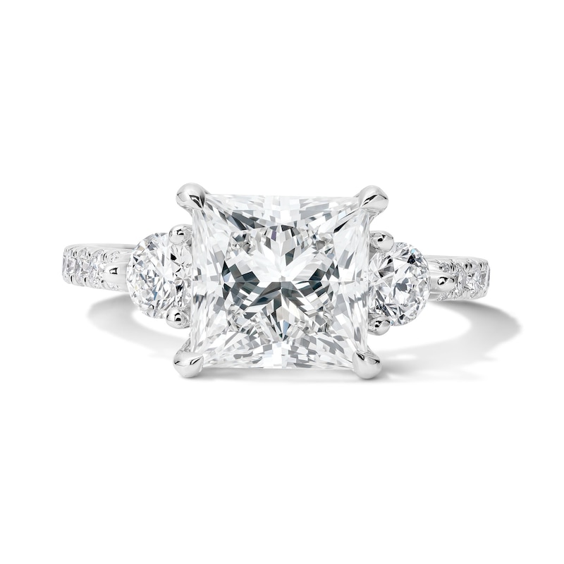 Main Image 1 of 3-3/4 CT. T.W. Princess-Cut Certified Lab-Grown Diamond Three-Stone Ring in 14K White Gold (F/VS2)