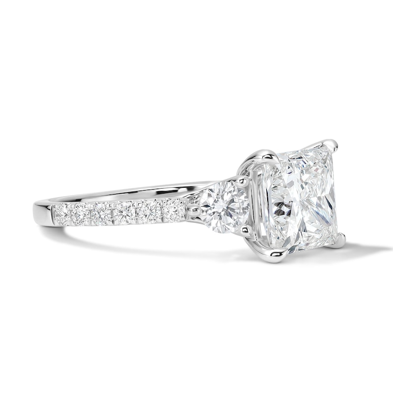 Main Image 4 of 3-3/4 CT. T.W. Princess-Cut Certified Lab-Grown Diamond Three-Stone Ring in 14K White Gold (F/VS2)