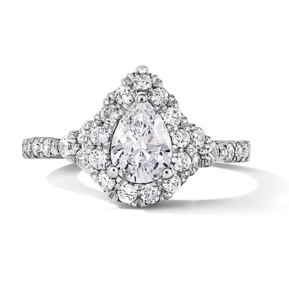 1 CT. T.w. Pear-Shaped Certified Lab-Grown Diamond Frame Engagement Ring in 14K White Gold (F/Vs2)