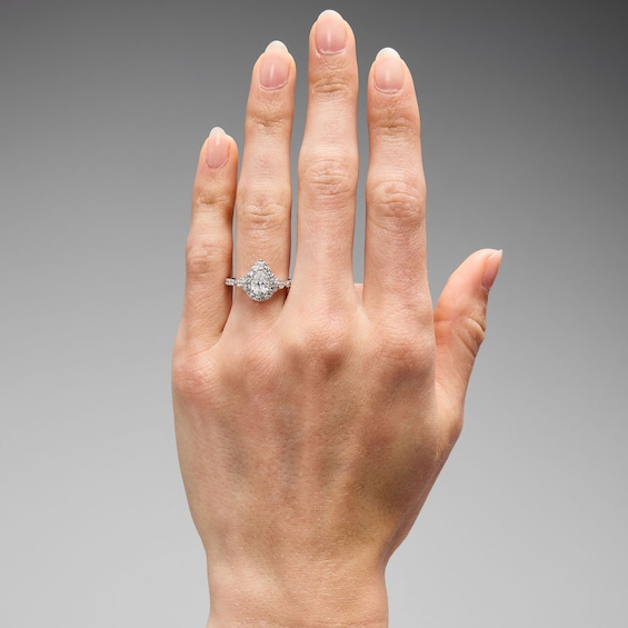 1 CT. T.w. Pear-Shaped Certified Lab-Grown Diamond Frame Engagement Ring in 14K White Gold (F/Vs2)