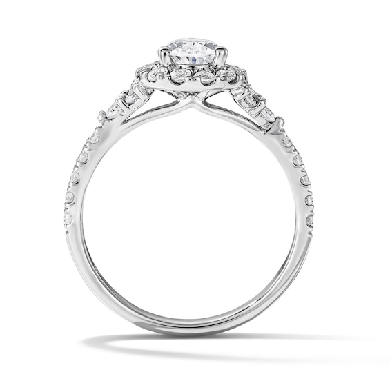 1 CT. T.w. Pear-Shaped Certified Lab-Grown Diamond Frame Engagement Ring in 14K White Gold (F/Vs2)