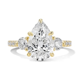 3-3/4 CT. T.W. Certified Pear-Shaped Lab-Grown Diamond Three-Stone Engagement Ring in 14K Gold (F/VS2)