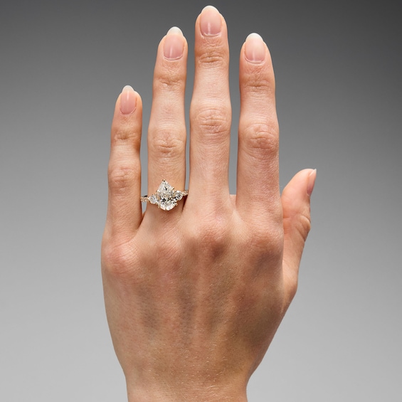 3-3/4 CT. T.w. Certified Pear-Shaped Lab-Grown Diamond Three-Stone Engagement Ring in 14K Gold (F/Vs2)