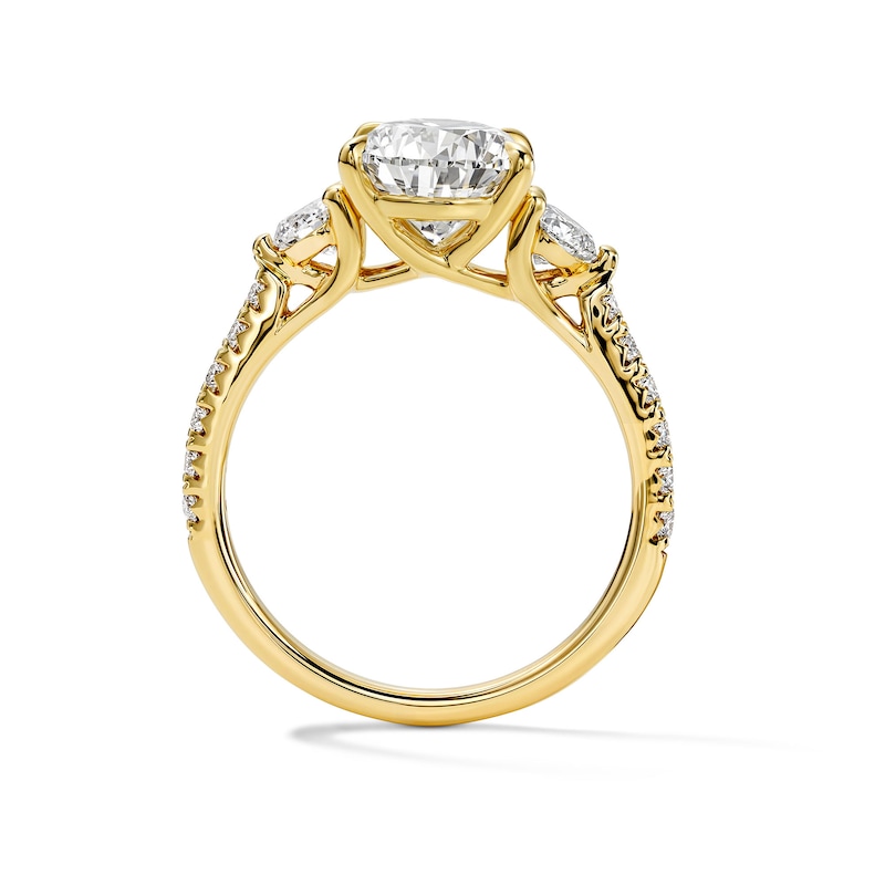 Main Image 3 of 3-3/4 CT. T.W. Certified Pear-Shaped Lab-Grown Diamond Three-Stone Engagement Ring in 14K Gold (F/VS2)