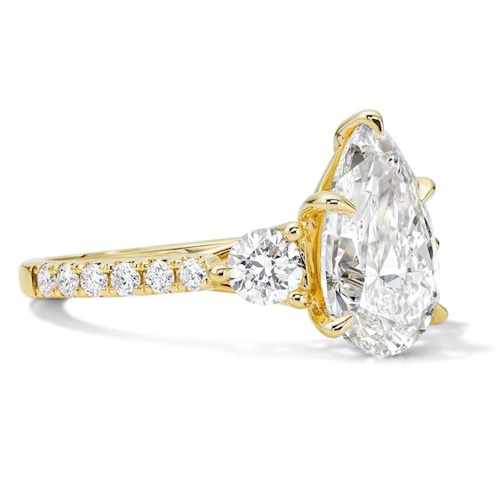 3-3/4 CT. T.w. Certified Pear-Shaped Lab-Grown Diamond Three-Stone Engagement Ring in 14K Gold (F/Vs2)