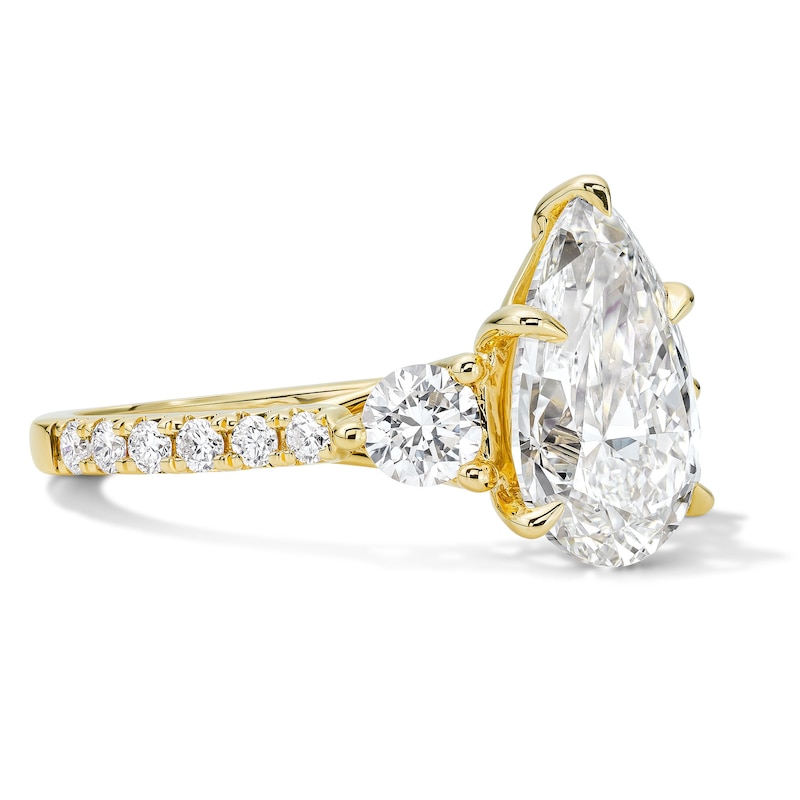 Main Image 4 of 3-3/4 CT. T.W. Certified Pear-Shaped Lab-Grown Diamond Three-Stone Engagement Ring in 14K Gold (F/VS2)