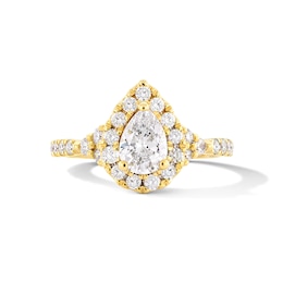 1 CT. T.W. Pear-Shaped Certified Lab-Grown Diamond Frame Engagement Ring in 14K Gold (F/VS2)