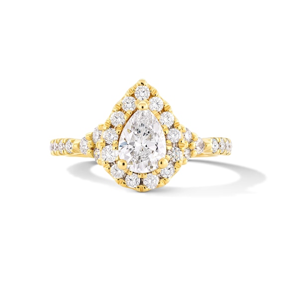 1 CT. T.w. Pear-Shaped Certified Lab-Grown Diamond Frame Engagement Ring in 14K Gold (F/Vs2)