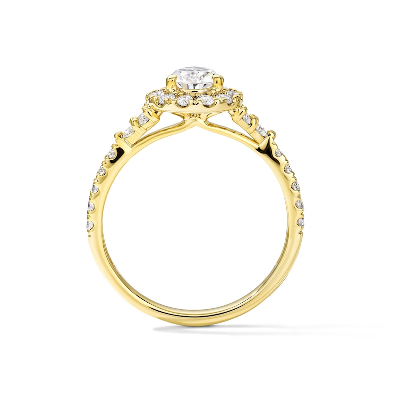 Main Image 3 of 1 CT. T.W. Pear-Shaped Certified Lab-Grown Diamond Frame Engagement Ring in 14K Gold (F/VS2)