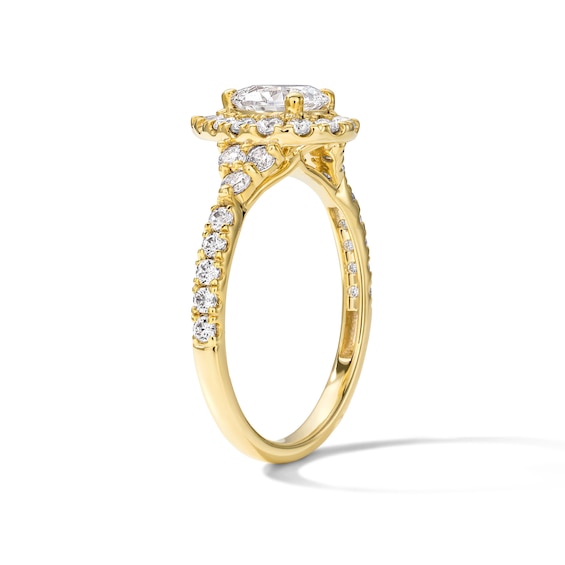 1 CT. T.w. Pear-Shaped Certified Lab-Grown Diamond Frame Engagement Ring in 14K Gold (F/Vs2)
