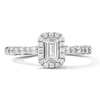 Thumbnail Image 1 of 3/4 CT. T.W. Emerald-Cut Certified Lab-Grown Diamond Frame Engagement Ring in 14K White Gold (F/VS2)