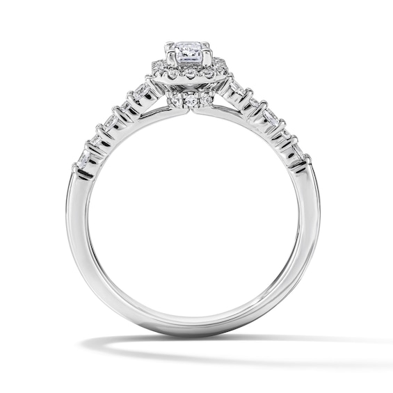 3/4 CT. T.w. Emerald-Cut Certified Lab-Grown Diamond Frame Engagement Ring in 14K White Gold (F/Vs2)