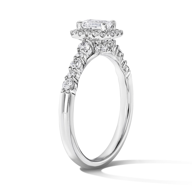 Main Image 5 of 3/4 CT. T.W. Emerald-Cut Certified Lab-Grown Diamond Frame Engagement Ring in 14K White Gold (F/VS2)