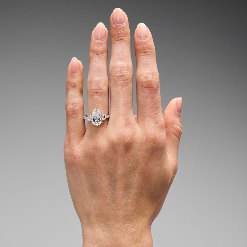 Main Image 2 of 3-3/4 CT. T.W. Certified Pear-Shaped Lab-Grown Diamond Three-Stone Engagement Ring in 14K White Gold (F/VS2)