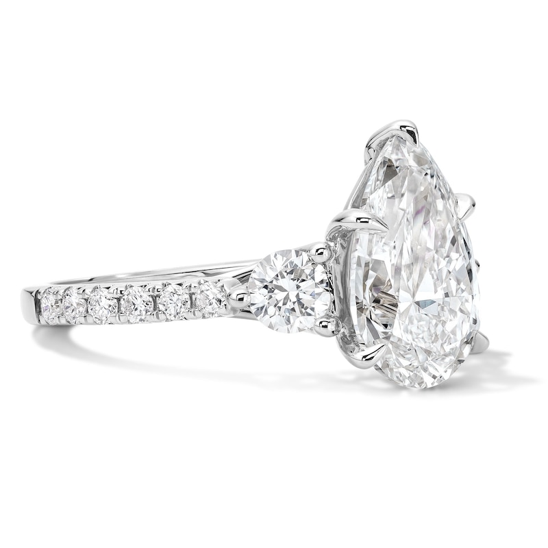 Main Image 4 of 3-3/4 CT. T.W. Certified Pear-Shaped Lab-Grown Diamond Three-Stone Engagement Ring in 14K White Gold (F/VS2)