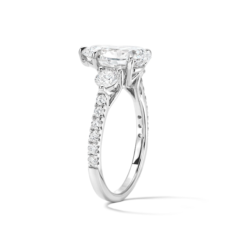 Main Image 5 of 3-3/4 CT. T.W. Certified Pear-Shaped Lab-Grown Diamond Three-Stone Engagement Ring in 14K White Gold (F/VS2)
