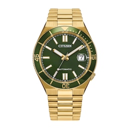 Men's Citizen Tsuyosa Shore Gold-Tone IP Stainless Steel Watch with Green Dial (Model: NJ0232-53X)