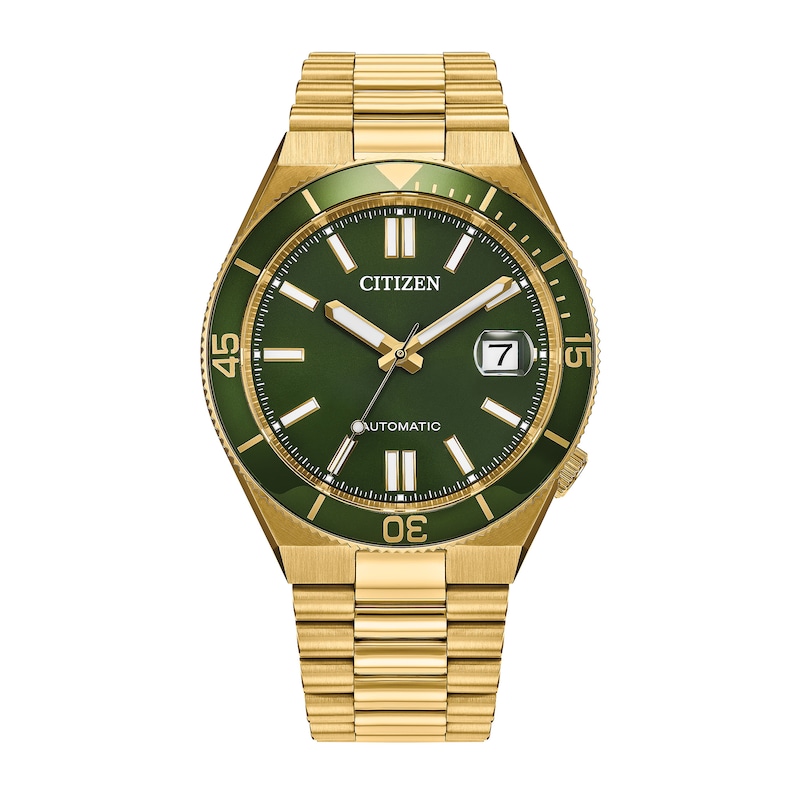 Main Image 1 of Men's Citizen Tsuyosa Shore Gold-Tone IP Stainless Steel Watch with Green Dial (Model: NJ0232-53X)