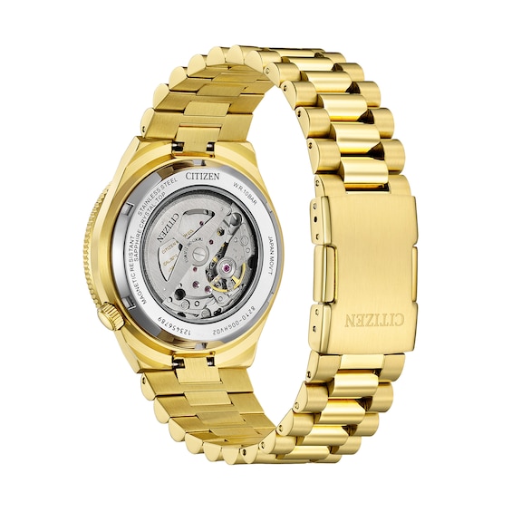 Men's Citizen Tsuyosa Shore Gold-Tone IP Stainless Steel Watch with Green Dial (Model: Nj0232-53X)